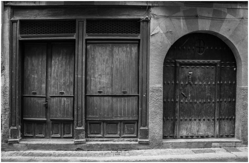 Black and white photograph capturing vintage woode