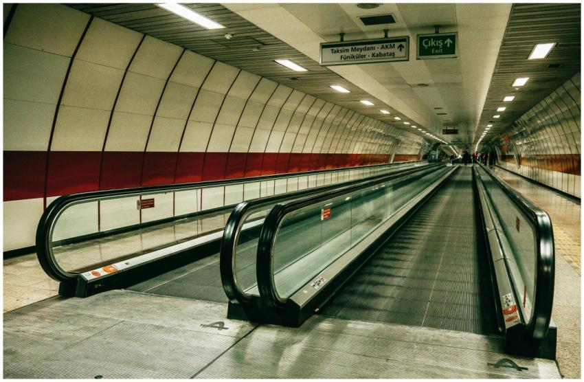 Interior view of Taksim metro station walkway in I