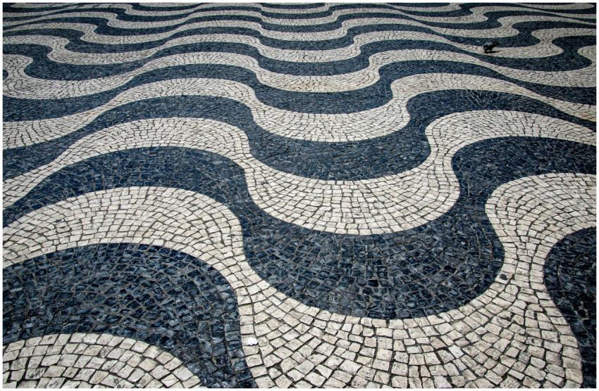 Capture of Lisbon's famous wavy mosaic pavement de