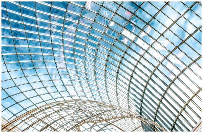 Captivating view of a futuristic glass roof with g