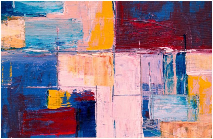 Vibrant abstract painting with bold colors and geo