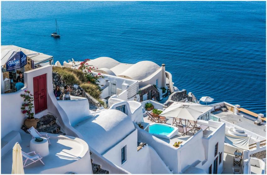 Whitewashed Santorini architecture overlooking the