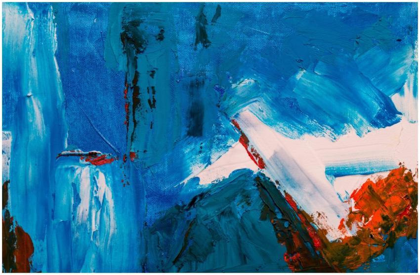 A vibrant abstract painting with dynamic blue and