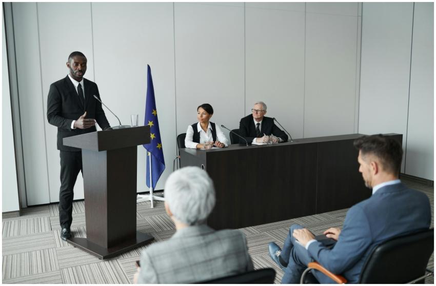 Business presentation featuring a diverse group of