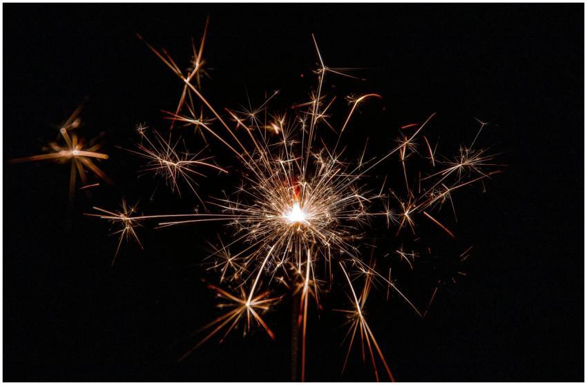 Close-up of bright sparkler sparks creating a dazz
