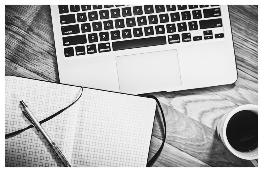 Computer Notebook Coffee Workspace