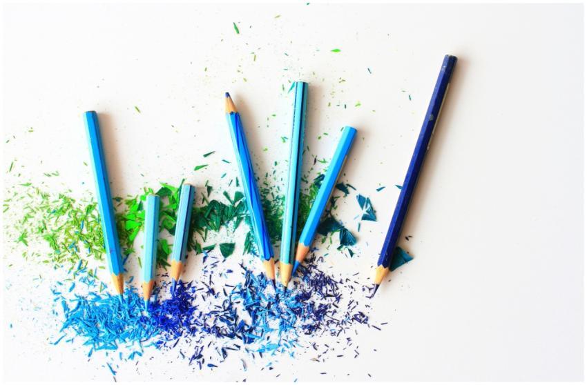 Creative display of colored pencils and vibrant sh
