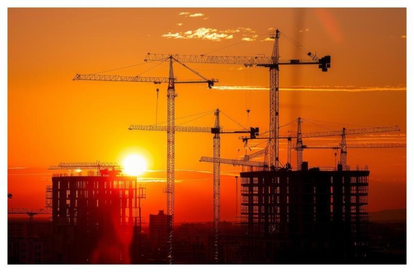Construction Crane Building Sunset