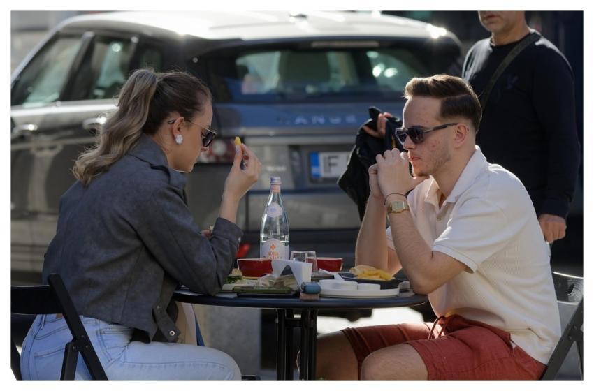 People Couple Eat Outdoors