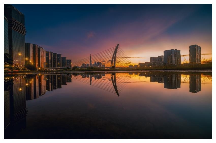 Cityscape Bridge Reflection Sunset