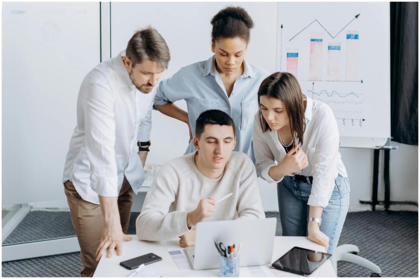 Group of professionals collaborating on a project