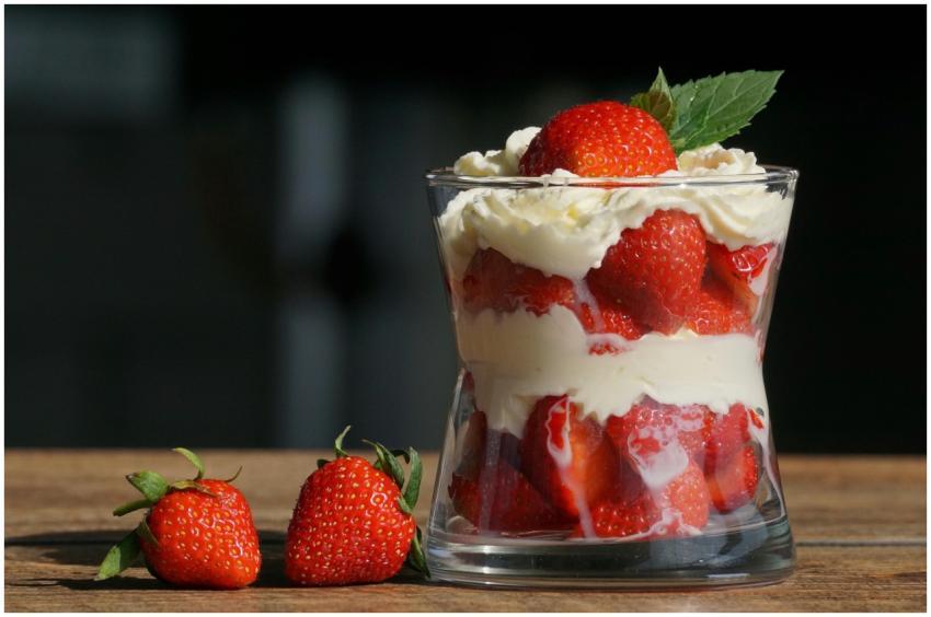 Delicious strawberry dessert layered with cream in