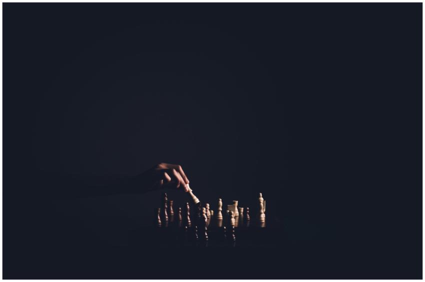 Dark atmospheric chess game showcasing strategic p