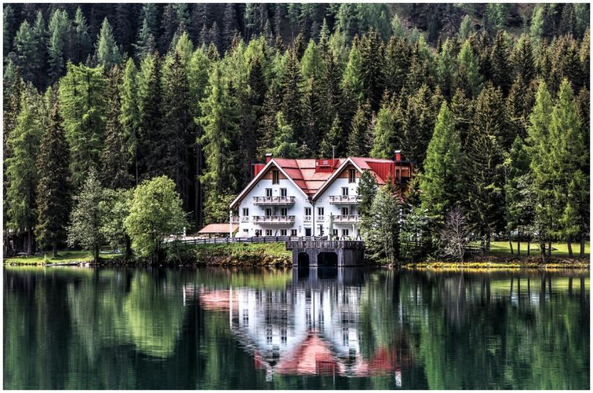 Charming chalet nestled by a serene lake with lush