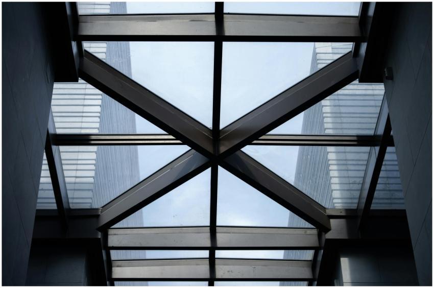 Industrial-style skylight with steel beams and gla