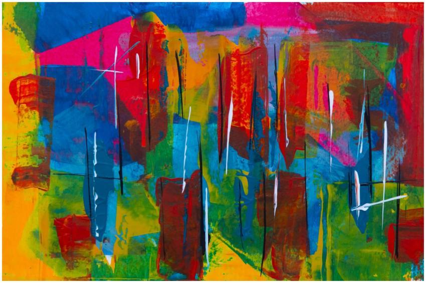 Colorful abstract acrylic painting featuring dynam