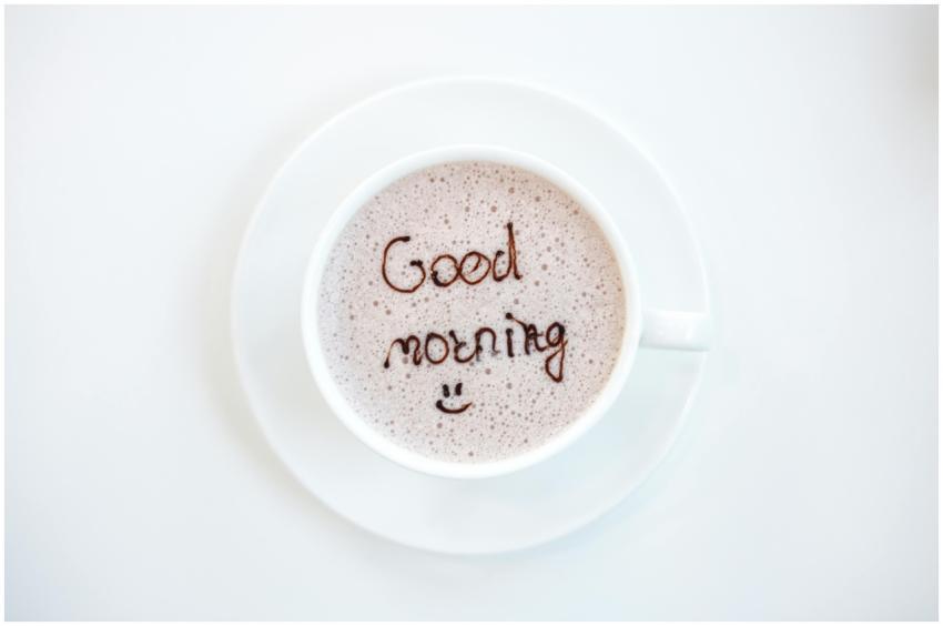 A cheerful hot coffee with 'Good Morning' written