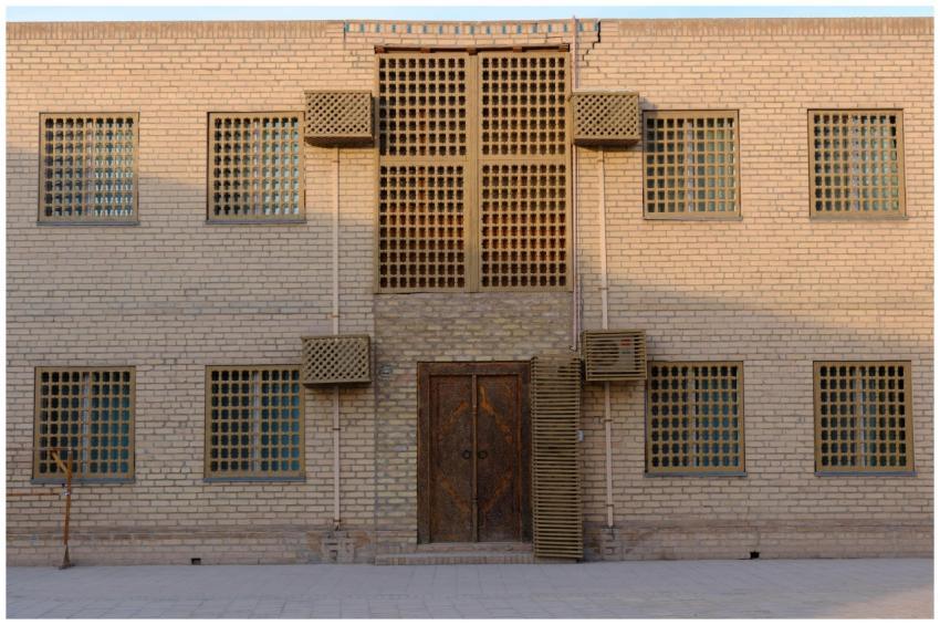 Traditional brick building with distinct window de