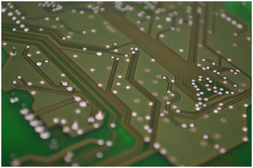 Detailed view of a printed circuit board showcasin