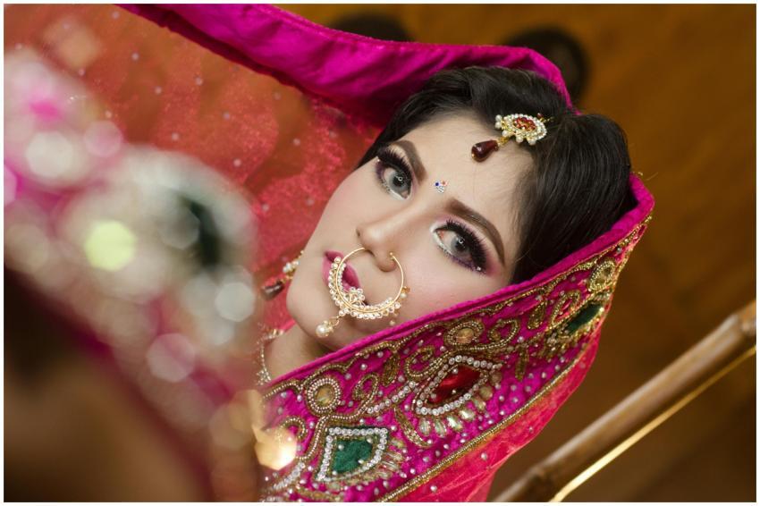 Beautiful portrait of an Indian bride adorned with