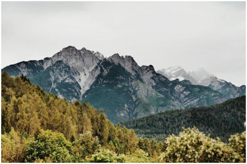 Captivating view of rocky mountains with dense gre