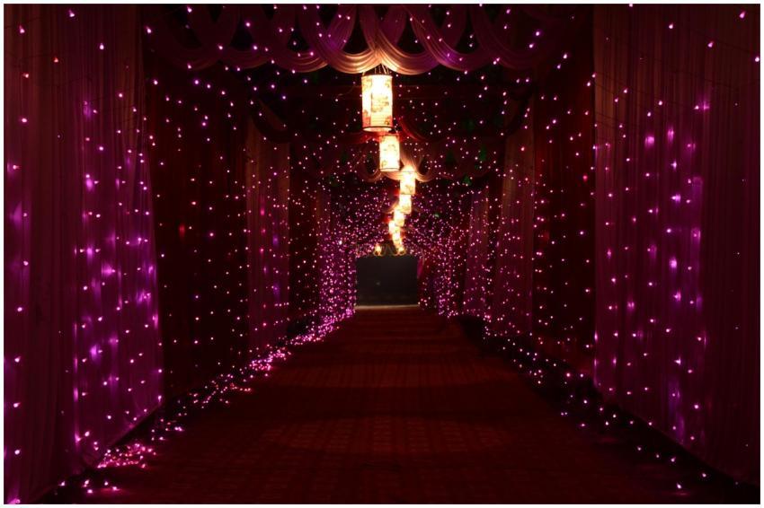 A mesmerizing corridor lit with vibrant purple lig