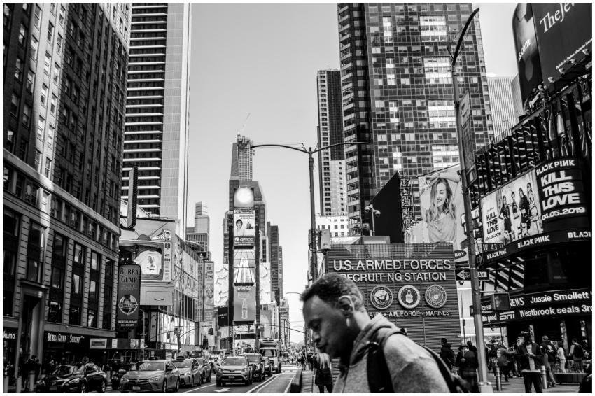 Black and white photo capturing the lively atmosph