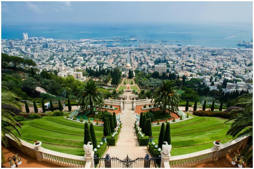 Stunning aerial view of Bahá'í Gardens and Haifa c
