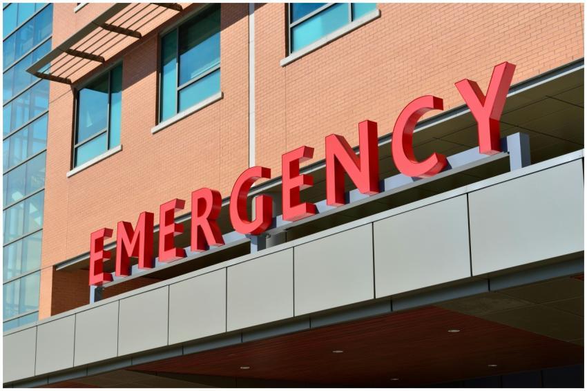 Close-up of a modern hospital emergency room entra