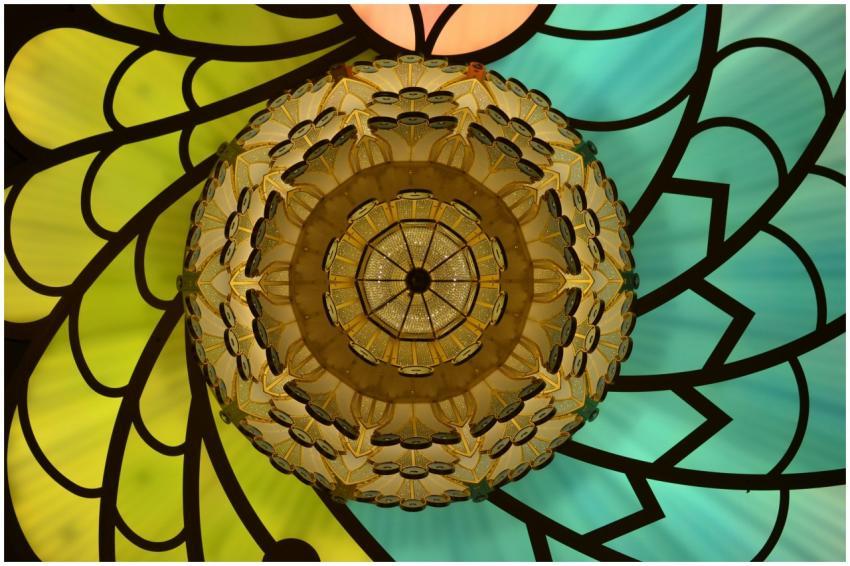 Stunning stained glass ceiling in kaleidoscope pat
