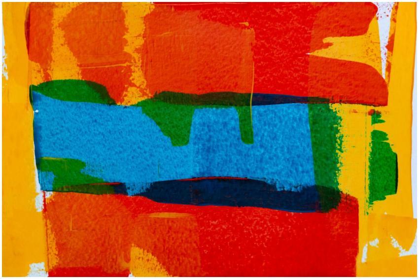 Abstract painting featuring vibrant colors and exp