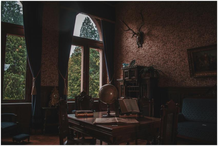 Elegant vintage study room featuring antique decor