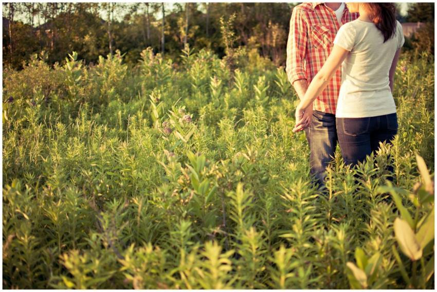 A couple embraces in a sunlit meadow, symbolizing