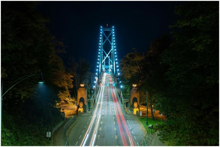 Captivating nighttime view of Lions Gate Bridge in