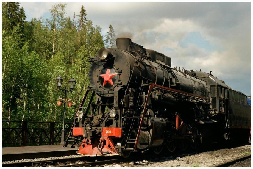 Historic steam locomotive in Karelia, Russia, show