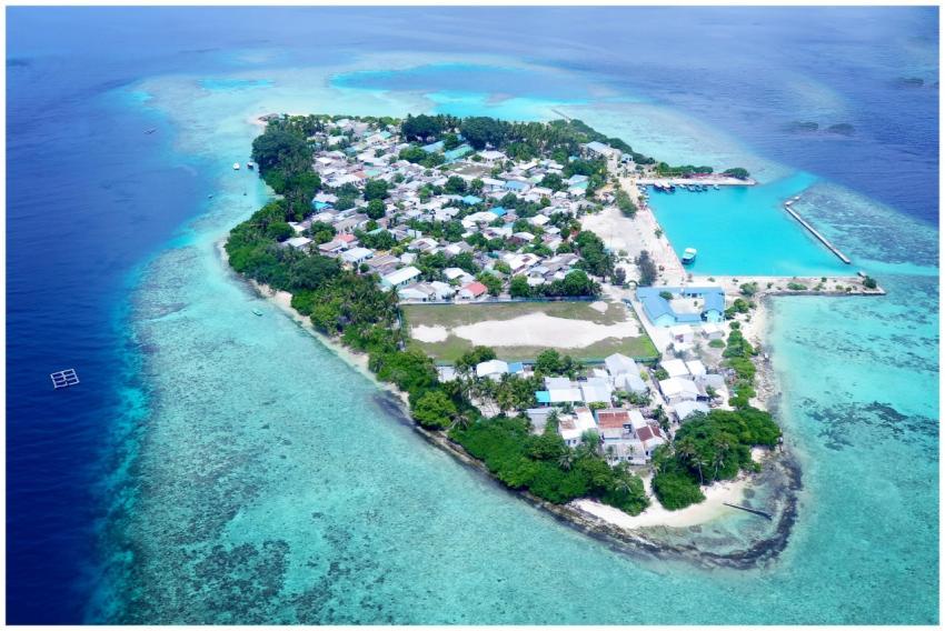 Stunning aerial view of a small island village sur