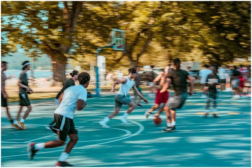 Vibrant street basketball game in a lively park se