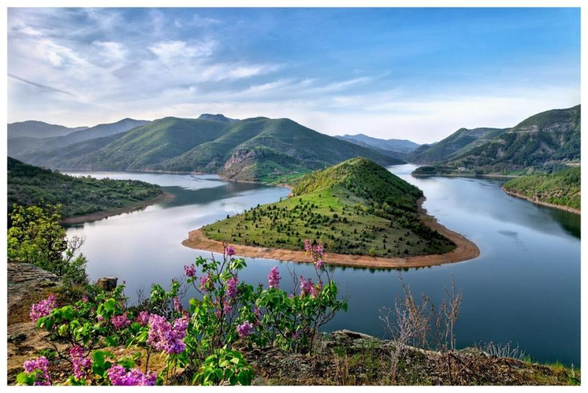 Beautiful view of the Arda River curving through l