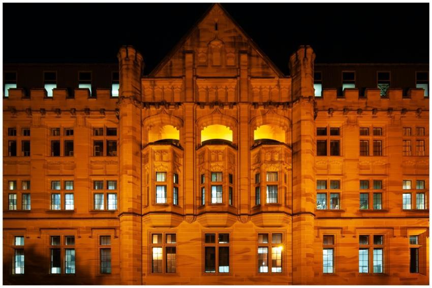 Night view of the illuminated Registrar General's