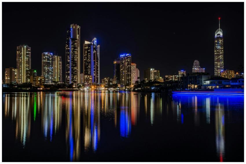 Stunning Gold Coast cityscape with illuminated sky