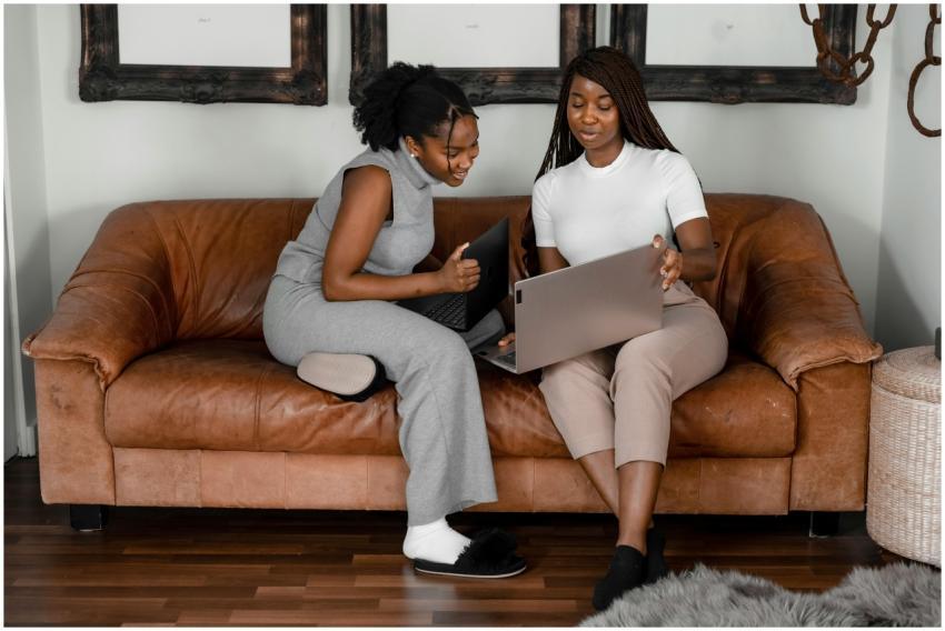 Two African American women working together on lap