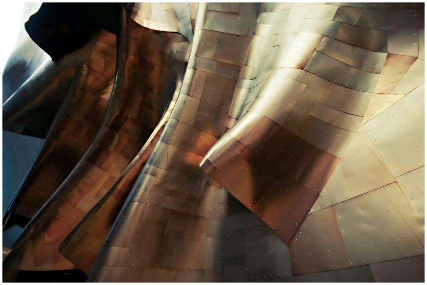 Close-up of a curvy, metallic architectural design