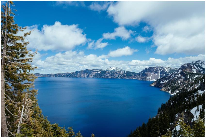 Stunning panorama of Crater Lake with clear blue w