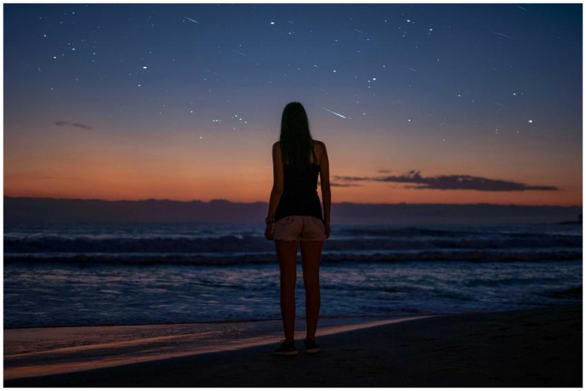 Silhouette of a woman gazing at the starry sky by