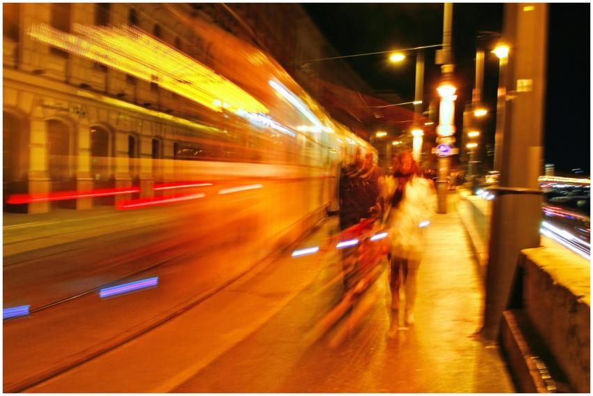 Vivid long exposure of a busy street at night high