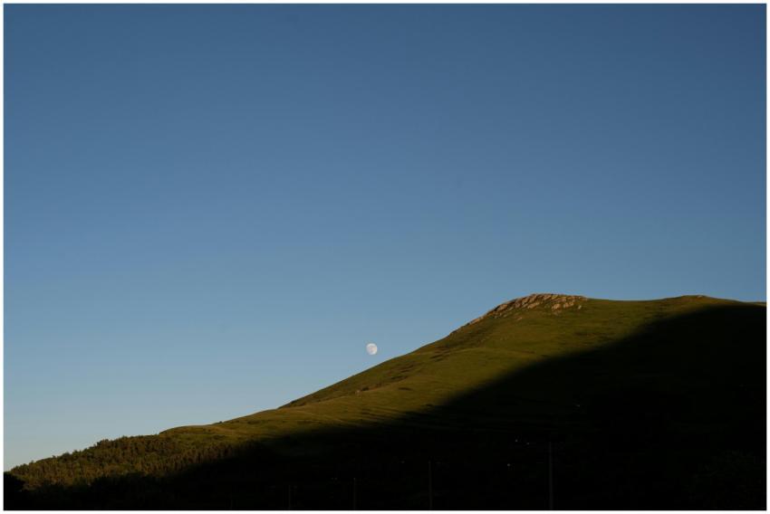 Serene mountain landscape under a clear sky with t