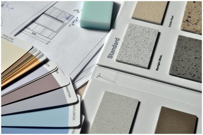 Color palette and material samples for interior re