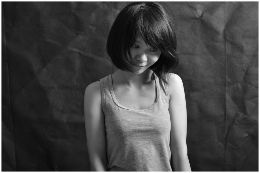 Black and white portrait of a woman with short hai