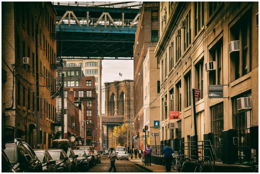 Urban view of a Brooklyn street under the bridge w