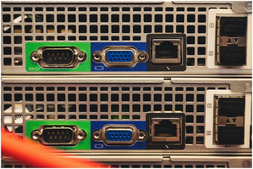 Detailed view of Ethernet and VGA ports on a serve